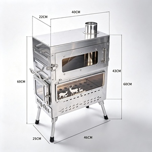 Poêle de camping portable en acier inoxydable avec four supérieur, chauffage extérieur à bois, cuisinière et cheminée - Product Image 3