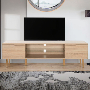 Tùy chỉnh hiện đại sang trọng cao sồi gỗ vàng <span class=keywords><strong>TV</strong></span> đứng mộc mạc bảng với chân thiết lập cho phòng khách - Product Image 3