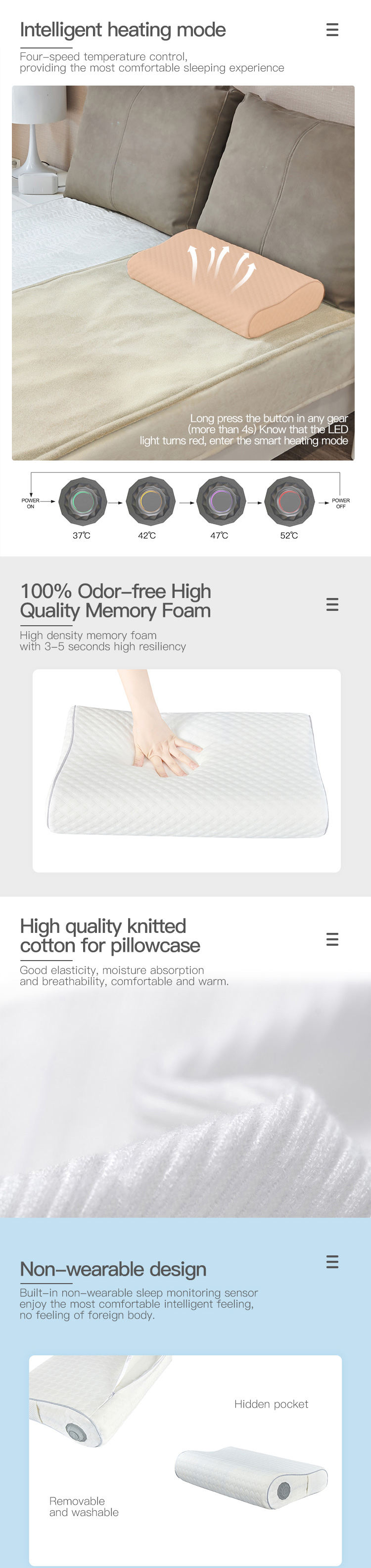 RSH Smart Unique easy sleep WiFi Tuya App Control Smart Heating ble pillow speaker Smart Sleeping monitoring pillow