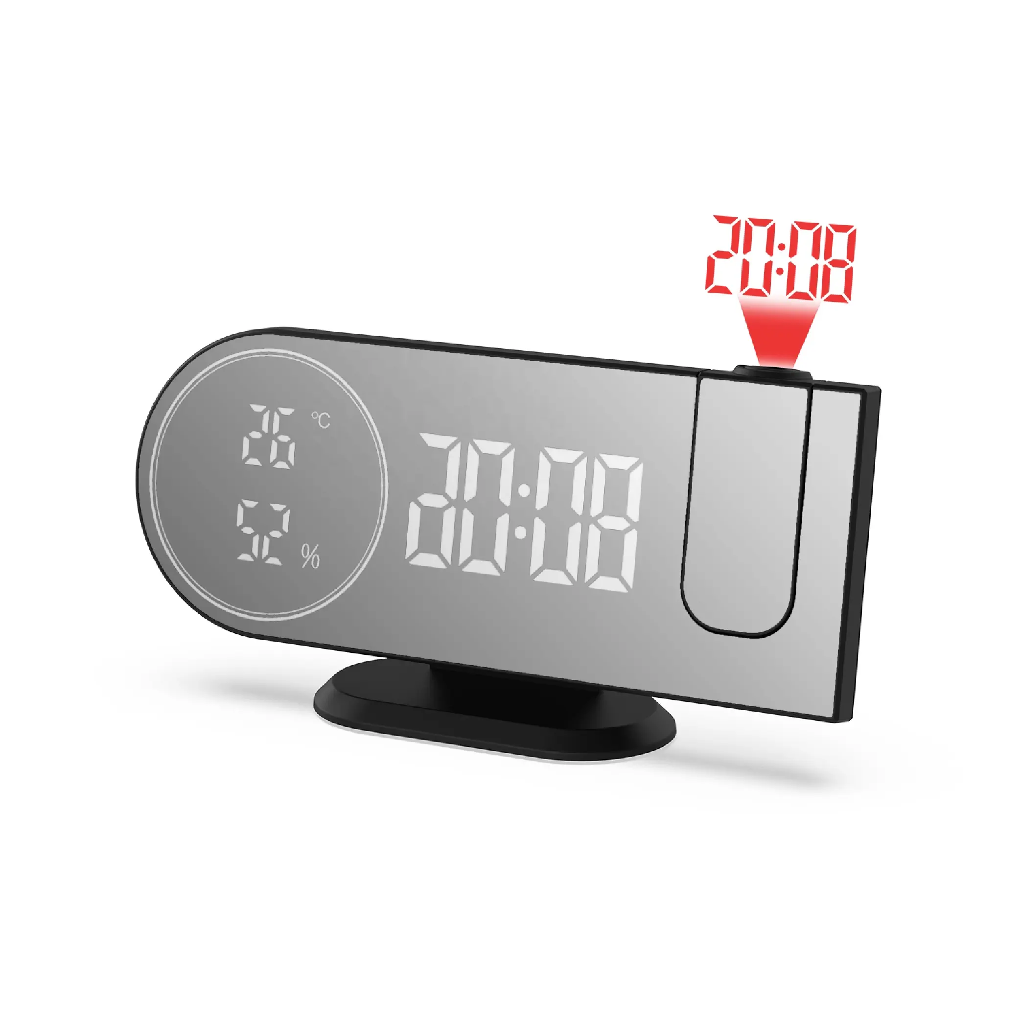 EWETIME NEW Digital Mirror LED Screen Alarm Clock With USB Charging Port Projection For Bathroom Table Desk Case