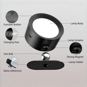 Lampe murale magnétique LED rechargeable, tactile, à intensité variable, rotative, lumière chaude, portable pour la lecture et la table de chevet - Product Image 5