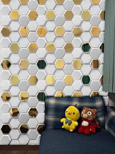 AISEN DECOR, venta al por mayor, hexágono Pvc 3D Diy, panel de pared impermeable de grano de madera, diseño geométrico moderno para decoración del hogar - Product Image 5