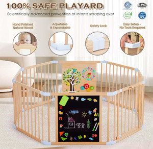 Premium kwaliteit verstelbare uitbreidbare activiteitencentrum veilige speelomheining houten babybox met deur eenvoudige montage 64x64x26 inch - Product Image 4