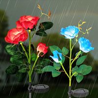 Lampes solaires LED d'extérieur en forme de rose, blanc chaud, acier inoxydable, étanches IP44 pour cour, pelouse et aménagement paysager
