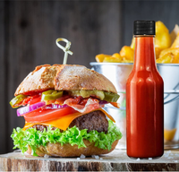 Leere 3oz 5oz 8oz 150ml 250ml Klare Woozy Chili Salat Ketchup Hot Sauce Glasflasche mit Schwarzem Deckel