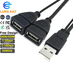 LUNG KAY <b>USB</b> <b>2.0</b> <b>a</b> Male to Dual <b>USB</b> Female Y Splitter Cable | 3A Fast Charging Braid Shielded Hub Adapter for Laptop/PC/Printer - Product Image 1