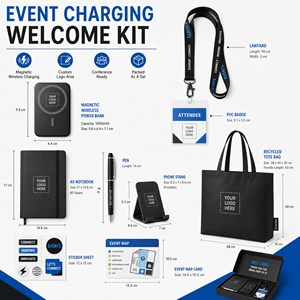 Kit de bienvenue personnalisé avec logo pour événements de remise de diplôme et de Thanksgiving : Power Bank magnétique sans fil, cordon tour de cou, carnet et sac fourre-tout pour conférences - Product Image 2