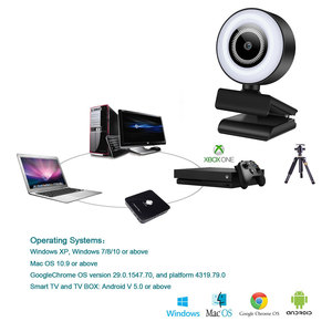 Mini <span class=keywords><strong>webcam</strong></span> à clipser avec anneau lumineux, caméra USB rechargeable Full HD 1080P pour les appels vidéo, les cours en ligne et le streaming en direct - Product Image 2