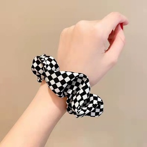 <b>Black</b> And White Checkered <b>Scrunchie</b> Fabric Hair Tie Casual Geometric Headdress - Product Image 4