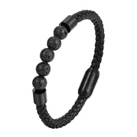 Bracelet en cuir en pierre volcanique naturelle, bracelet tressé en cuir et acier inoxydable, bijoux multi-brins en acier titane pour homme L2