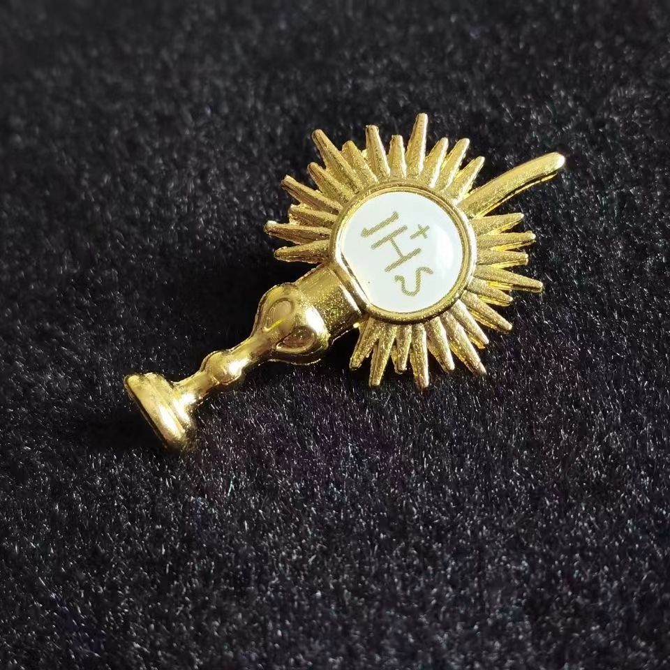 Religious Brooch Pin - Gold Jerusalem Cross with Enamel Bird, Holy ...