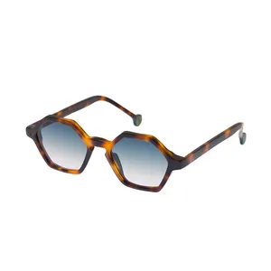 Lunettes de soleil de styliste pour femmes, lunettes de soleil de rivière tortue coquille hexagonale Vintage nouvelle personnalité polygone