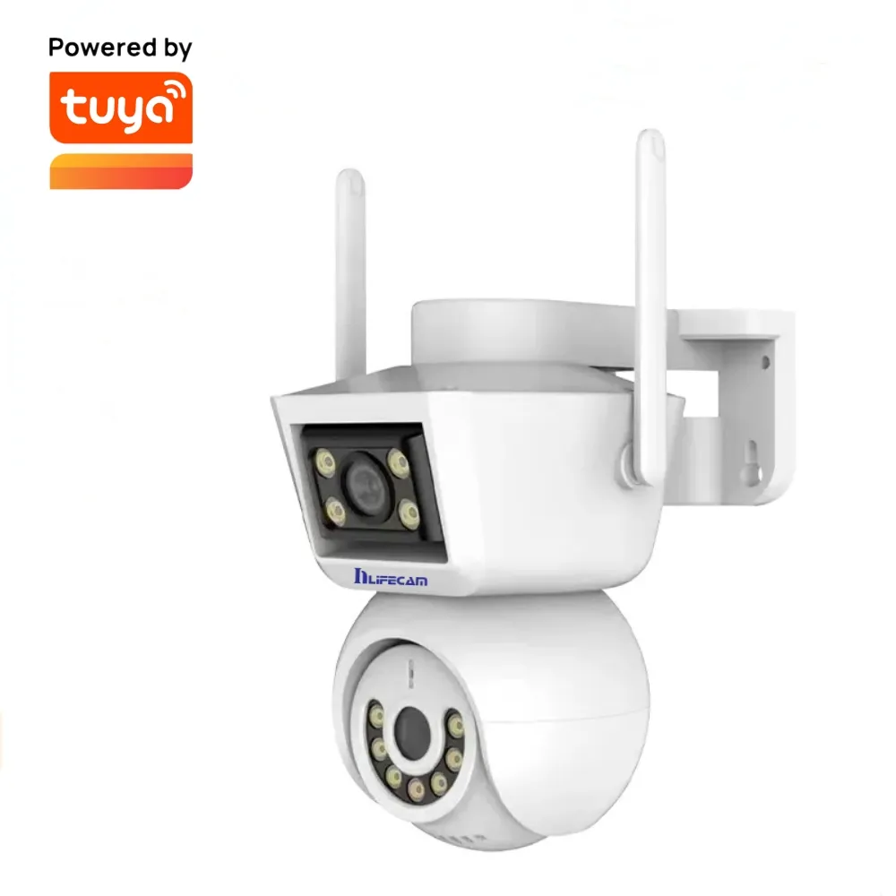 Tuya Smart APP 6MP a doppia lente PTZ telecamera WIFI a doppio schermo Ai umani Auto Tracking esterno videosorveglianza telecamera IP