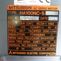 Mitsubishi AC Servo Moteur HA100NC-S