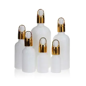 Essential Oil 10ml 15ml 30ml 50ml 100ml Luxury White Porcelain Glass Tincture Dropper Bottle With Basket Screw Cap