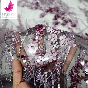 HY2181-5 Pizzo Francese <span class=keywords><strong>Rosa</strong></span> Polvere con Perline 3D e Paillettes, Tessuto in Pizzo Ricamato con Fiori - Product Image 3