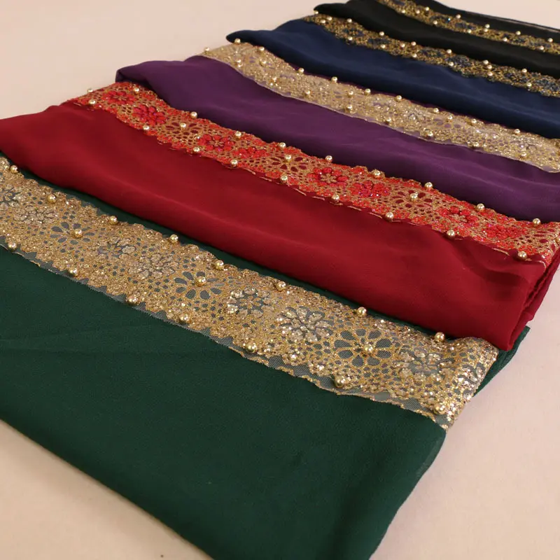 Bufanda larga de gasa suave con diamantes de imitación para mujer, chal de moda musulmán Hijab HeadWrap bufandas 85x180cm