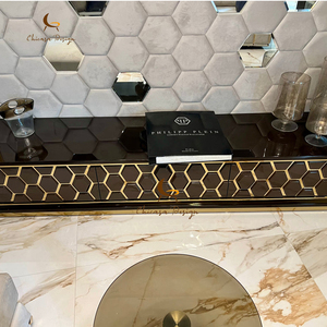 Luxury 3D Geometric Honeycomb <b>TV</b> <b>Stand</b> Gold Top Modern Living Room Cabinet - Product Image 1