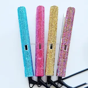 Hot Selling Goedkope Titanium Custom Logo Private Label Flat Iron, Bling Stijltang Met Crystal Rhinestone Krultang