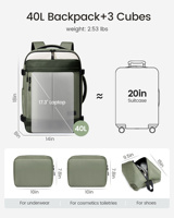 Sac à dos de voyage LOVEVOOK 17,3 pouces avec cubes de rangement, bagage à main personnel, sac à dos de randonnée et de camping pour les voyages en plein air, sac pour femmes