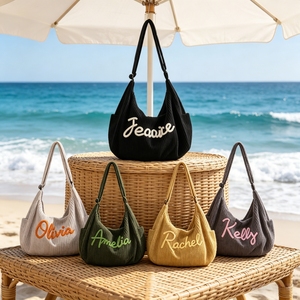 Bolso Tote de Pana Personalizado, Bolso Bandolera con Bordado de Nombre Personalizado <span class=keywords><strong>para</strong></span> Viajes y Uso Diario, Bolso de Compras de Gran Capacidad, Regalo <span class=keywords><strong>para</strong></span> Mamá - Product Image 1