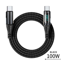 Kabel Usb Tipe C nilon pintar, kabel 5A 100W Usb C dengan tampilan Digital LED, kabel Usb pengisian daya cepat, 1M 2M