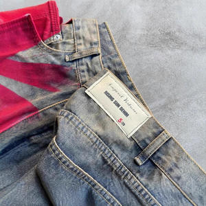 Pantaloni in Denim a <span class=keywords><strong>gamba</strong></span> <span class=keywords><strong>larga</strong></span> da <span class=keywords><strong>uomo</strong></span> all'ingrosso stile retrò Vintage Design di nicchia <span class=keywords><strong>Jeans</strong></span> traspiranti larghi a vita media lavabili - Product Image 4