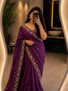 Sari de lujo con diseño Rangoli y lentejuelas, con blusa ricamente adornada, atuendo étnico de diseñador para bodas, recepciones y festivales. - Product Image 2