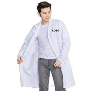 Abrigo blanco con logotipo personalizado, uniforme largo <span class=keywords><strong>de</strong></span> algodón y poliéster, <span class=keywords><strong>ropa</strong></span> <span class=keywords><strong>de</strong></span> <span class=keywords><strong>trabajo</strong></span> <span class=keywords><strong>de</strong></span> la industria alimentaria para sala limpia, <span class=keywords><strong>ropa</strong></span> con palabras personalizable - Product Image 1