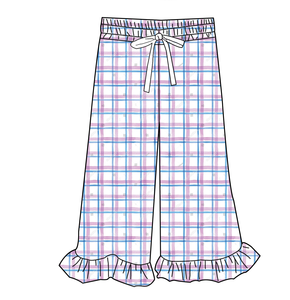 Nuovi <span class=keywords><strong>Pantaloni</strong></span> <span class=keywords><strong>Larghi</strong></span> alla Moda per Bambine con Orlo a Volant, Abbigliamento Casual, Basso MOQ, <span class=keywords><strong>Pantaloni</strong></span> a Quadri e a Righe in Maglia per Bambini - Product Image 5