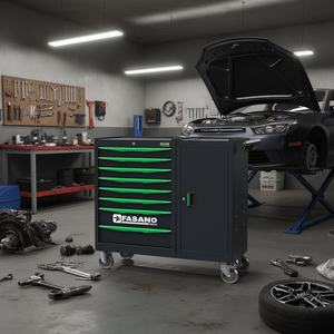 Armoire à outils roulante Fasano Tools à 7 tiroirs avec porte et roulettes pour la réparation automobile - Product Image 3