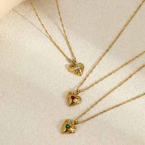 Bijoux de mode 316 <span class=keywords><strong>L</strong></span> en acier inoxydable coeur Zircon pendentif colliers à breloques pour la fête - Product Image 1