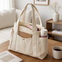Sac de courses en toile écologique imprimé avec logo personnalisé, plusieurs poches, sacs fourre-tout en coton uni pour femmes, sacs d'épicerie à bandoulière