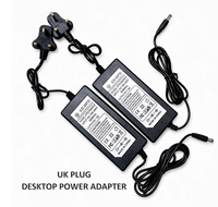 Adaptor Daya Desktop OEM ODM dengan Colokan UK, Konektor DC yang Dapat Disesuaikan untuk Smart Gateway, IoT Hub, dan Jam