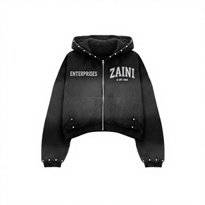 Sudadera con capucha para mujer, 400 GSM, algodón, poliéster, forro polar, negro, bordado personalizado, serigrafía, DTF, DTG, impresión en relieve, etiqueta tejida, OEM - Product Image 1