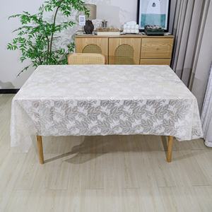 Mantel de Encaje de Plástico Resistente al Calor e Impermeable con Diseños de Hojas Lisas en Relieve Blanco para Banquetes y Bodas - Product Image 2