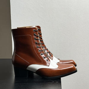 Botas de Tobillo de Cuero Genuino Premium para Hombre, Modelo 2026, Color Marrón y Blanco, Punta Cuadrada, Tacón Alto, Cierre Lateral con Cremallera - Product Image 3