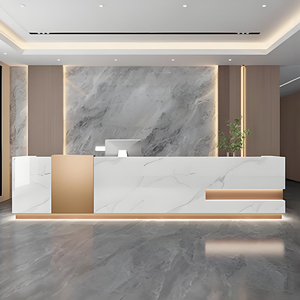 Comptoir d'accueil blanc pur en acrylique avec cadre métallique et éclairage LED – Design minimaliste pour bureau, hall d'hôtel, réception de salon de beauté - Product Image 2