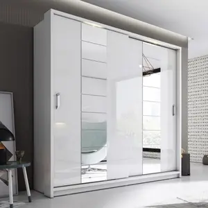 BALOM Eco-Friendly Chinese Modern Bedroom Sliding Door Triple Wood Clothes Cabinet Wardrobe Closet Designs