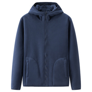 Cardigan con cerniera reversibile in pile polare da uomo Slim Fit da uomo stile invernale felpa con cappuccio di puro colore - Product Image 4