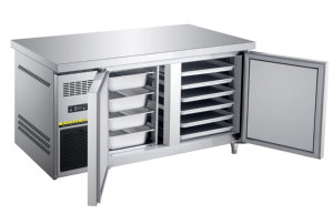 Nuelead NE-971 Frost-Free Double Doors Anti-Fog Glass Door Digital Display Prep <b>Table</b> Undercounter Fridge Freezer <b>Wheels</b> 290L - Product Image 3