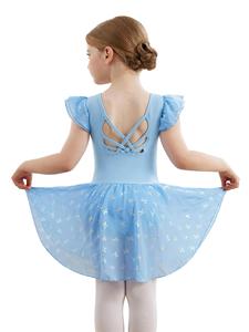 Justaucorps de ballet pour filles, robe de danse tutu à manches courtes et volants, jupe scintillante, tenue d'entraînement et de performance - Product Image 4