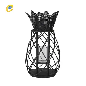 Ingrosso design unico per la casa portacandele in metallo e vetro a forma di ananas portacandele lanterna