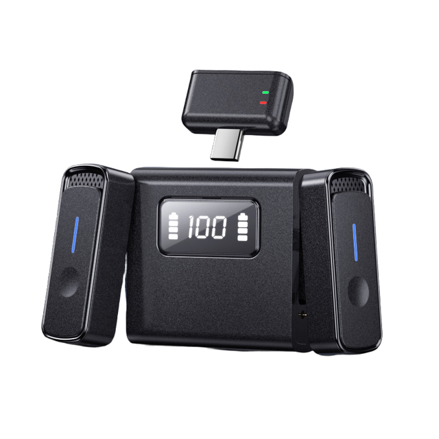 Wireless Lavalier Microphone Charging Case Digital Display Type C Lightning Magnetic Mic for Iphone Android Recording