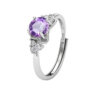 9 Minimalist Cute <b>Cat</b> <b>Ring</b> Girlie 925 Sterling Silver Rhodium Plated 6mm Round Cut Natural Stone Amethyst Jewelry For Gift - Product Image 1