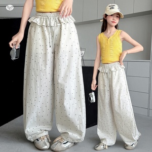 กางเกง<span class=keywords><strong>ขา</strong></span>บานเอวสูงลายจุดสำหรับเด็กผู้หญิงกางเกง<span class=keywords><strong>ขา</strong></span>กว้างแบบลำลองประดับลูกไม้สำหรับฤดูร้อน - Product Image 1