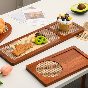 Solid Wood Tea And <b>Snack</b> <b>Tray</b> Rectangular Dual Zone Non Slip Serving <b>Tray</b> For Tea And <b>Snacks</b> - Product Image 2