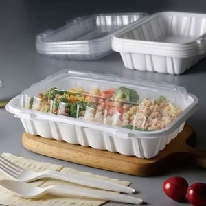 Boîte à lunch jetable à compartiments, boîte à emporter, récipient alimentaire, blanc, noir, plastique, contenants de préparation des repas avec couvercles - Product Image 1