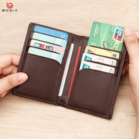 Dompet Lipat dua Pria Wanita, dompet saku depan hitam kulit asli, kopi, Super tipis, pria wanita