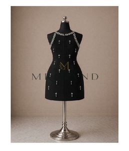 Vestido Corto Premium de Algodón y Seda para Mujer con Elegante Adorno de Piedras y Estilo Moderno para Fiestas y Eventos Especiales - Product Image 1